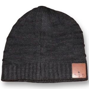 Knit beanie with Bluetooth headphones inserted
